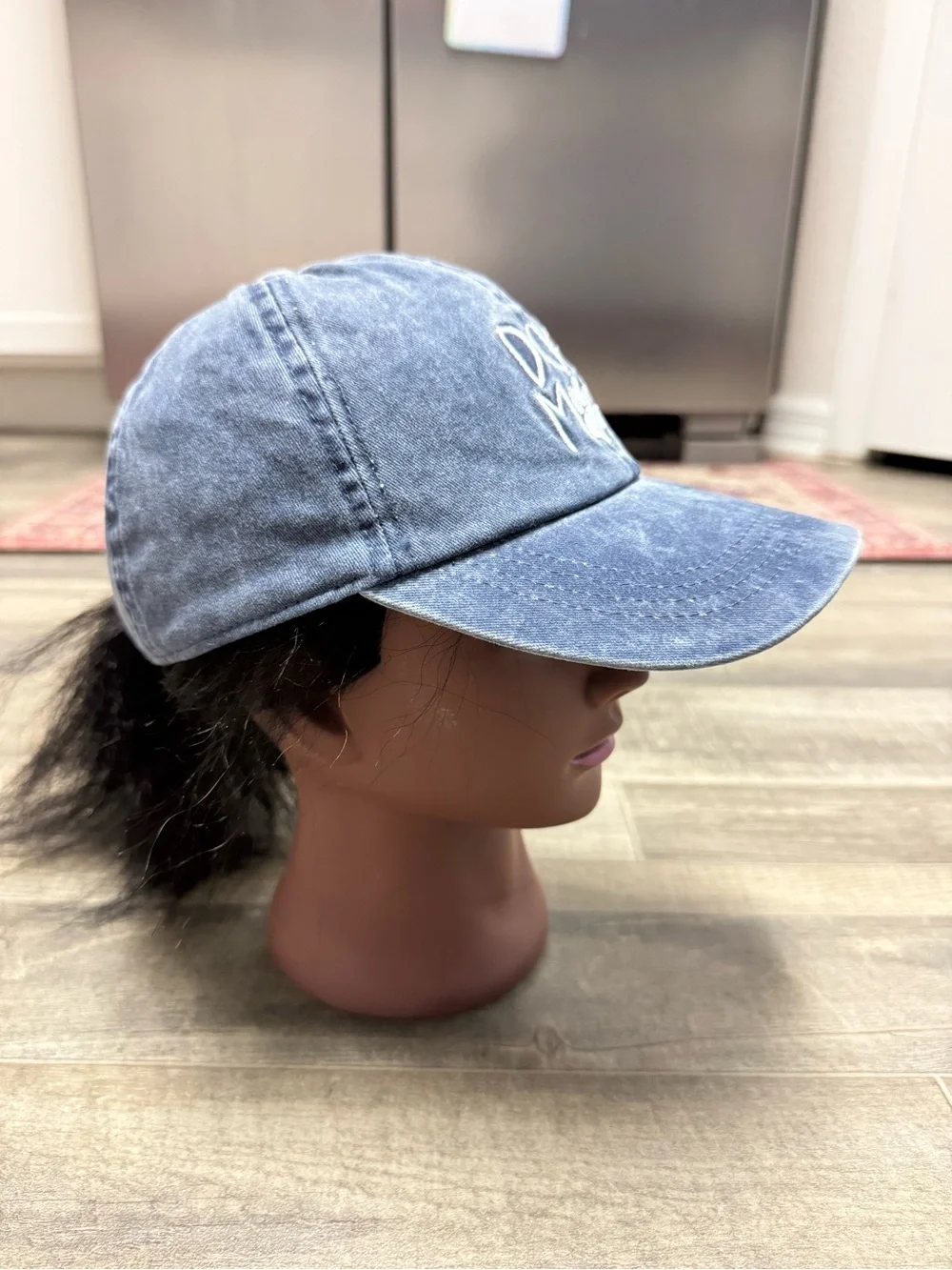 David & Young Washed Denim Blue Women’s Baseball Cap Graphic Embroidered Summer